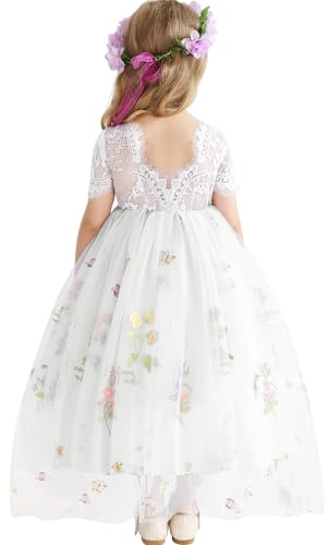 Fiore Vestito per Ragazze Abito in Tulle Abito Pizzo Indietro Principessa Compleanno Tutu Tulle Vestito Cerimonia Elegante Bambina Festivo Damigella D'onore Festa di Nozze Abito da Ballo 2-8 Anno