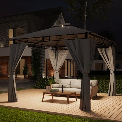 TRIUMPHKEY Pavillon 3x3 Wasserdicht Stabil Winterfest, Garten Pavillion mit seitenwänden, UV-Schutz 50+, Plane Gartenlaube, Metallrahmen Pavillon, Patio Gazebo, Grau