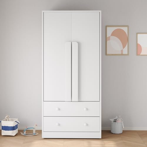 Soweiz Kleiderschrank, Großer Stauraum mit Schubladen, Langlebig und Stabil, Doppeltüren-Design, mit Schubladen und Ablagefächern, 70x40x170cm (weiß)