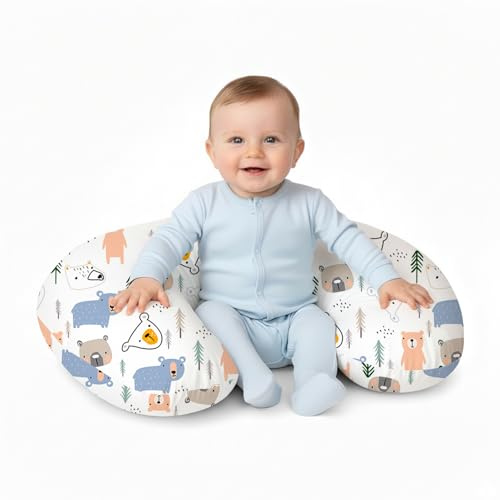 Little Grape Land Nursing Pillow for Baby, Coussin d’Allaitement Doux et Soutenant pour Maman, Coussin de Tétée avec Housse Amovible, Adapté de 0 à 12 Mois(Ours)