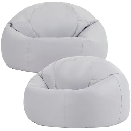 Bean Bag Bazaar Kingston Outdoor Bean Bag, Grey, 2 Pack, Garden Chair, Water Resistant Fabric, Large Gaming Beanbag with Filling Included, Comfy Chair, Garden Seat, Outdoor Seating
