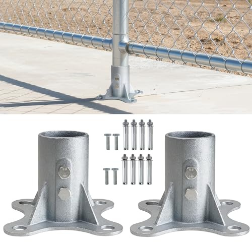 RDUIGT 2 Pack Chain Link Fence Post 2 1/2 Floor Flange, Metal Round Fence Post Base, Pipe Flange Galvanized Fence Post, for Chain Link Fence Posts, Mailboxes