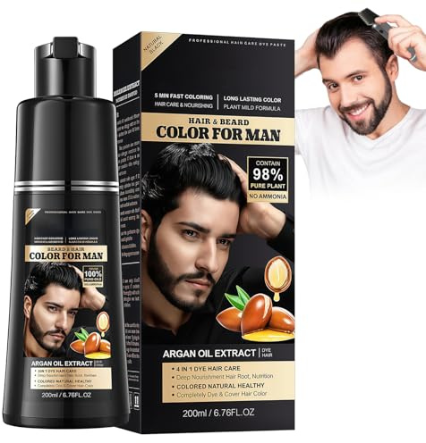 Shampoing Colorant Cheveux Blancs Noir 3 en 1 - Couvre Cheveux Blancs en Quelques Minutes - Coloration Naturelle Instantanée pour Hommes - Soin et Teinture Capillaire - 200ml