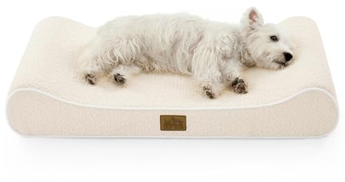 COZY KISS Orthopedic Dog Bed for Medium Dogs up to 65 lbs - Removable Washable Cover with Waterproof Lining & Non-Skid Bottom, Cotton-Polyester Blend Boat-Shaped Lounger Mattress, M(36x24x5.5in)/Beige
