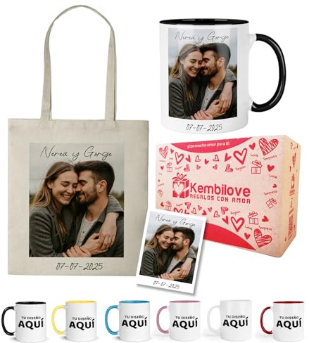 Kembilove® Taza personalizada con foto o texto | Incluye opción de bolsa personalizada a juego | Regalo personalizado para amigos familia o empresa