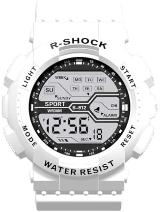 Mäns sport mode handled LCD stoppur datumklocka gummi digital pojke herrklocka Gstb100d-1a, Vitt, En storlek