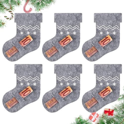 Hestya 6 Weihnachten Geldgeschenke Set mit 6 Weihnachtsstrümpfe Filzdekorationen Geldverpackung für Weihnachten Lustige Geschenk Verpackung Weihnachtsdeko zum Verschenken für Geld(Weihnachtsstrümpfe)
