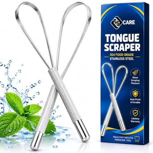 YSCARE Zungenreiniger für Erwachsene (2er-Pack), gegen Mundgeruch, Zungenreiniger aus Metall, Zungenreiniger aus Edelstahl für Erwachsene, Zungenwerkzeuge (Silver, Pack of 2)