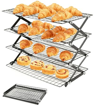 Cooling Racks For Cooking And Baking, 2/3/4-Tier Collapsible Cookie Cooling Rack With Adjustable 3 Setting Design Stackable Roasting Cooking Drying Wire Cooling Rack For Cookies Bread Baking