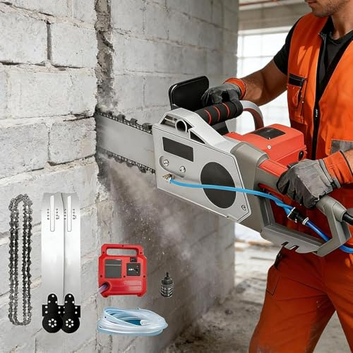 NzEupno Scie à BéTon éLectrique à ChaîNe, 5800/6500 W, Machine à Rainurer Les Murs sans Balais Haute Puissance, pour La DéCoupe à l'eau avec SystèMe D'Aspiration des PoussièRes, 2 Lames 48cm/18.9in