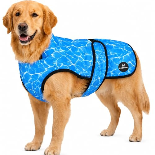 DOGOPAL Gilet Rafraîchissant pour Chien Activé par l'eau, Veste Réfrigérante avec Protection UV, Manteau d'Été Léger et Respirant à Col Haut pour Forte Chaleur, Promenades et Extérieur (M)