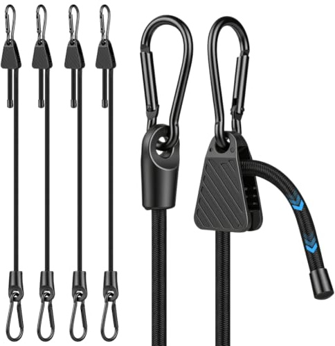 NUTKIT 4 st justerbar spännare, 90 cm elastisk spännare med karbinhake | UV-strålebeständig, latexspännare, robust elastisk spännare, för camping, presenningar, tält, bagage, bil och motorcyklar