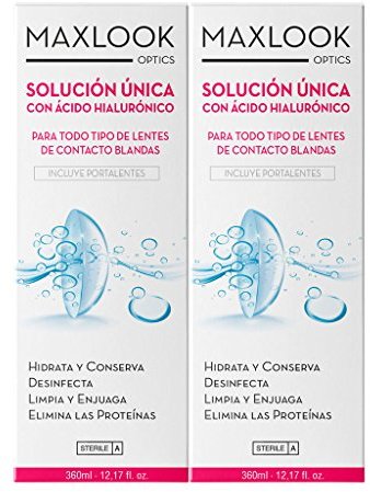 Maxlook Solución Única con Ácido Hialurónico Para Lentes de Contacto Blandas Pack 360ml+360ml