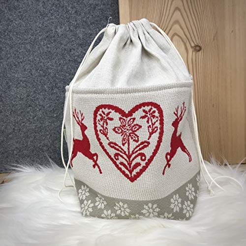 Gaidra Corbeille à pain en tissu style maison de campagne alpiniste pour le rangement du pain et des pâtisseries Double face – Finition de qualité – Motif cœurs rouges Cerf cœur beige.