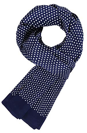 Noble Bufanda de Seda para Hombres 100% Seda 11 Momme Doble Página para Primavera Verano Otoño Casual Business 155x26cm - Polka Dots Azul Oscuro
