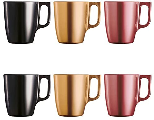 Luminarc Lot de 6 tasses à café brillantes avec anse en verre pour micro-ondes 25cl - Multicolore
