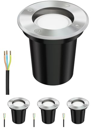 ledscom.de 4 Stück Boden-Einbauleuchte BOLI für außen Edelstahl rund IP67 108mm Ø inkl. 4,914W LED Lampe 450lm warmweiß