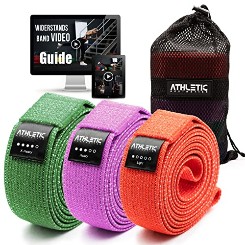 ATHLETIC AESTHETICS Premium Resistance Bands/Widerstandsbänder mit Stoff [ Als Fitnessband und Fitnessbänder Set + Tasche und Videokurs] Fitness Band z.B. als Klimmzughilfe für Damen & Herren