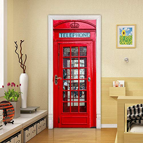 VIRANDA Türtapete 3D Selbstklebend TürPoster - Telefonzelle - Türaufkleber Fototapete Türfolie PVC Wasserdichte Tür Poster Tapete 77 x 200 cm