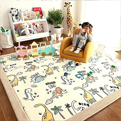 Fancytan Spielmatte Krabbelmatte Baby Kinder Matte Babymatte Kinderzimmer Weicher Kinderteppich Faltbar Tier Dinosaurier, Farbe: Creme, Grösse: 200x200 cm