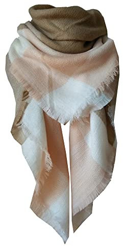 TOKYMOON Damen Schal Kariert übergroßer Winterschal Quadratisch Seidenschal Herbstschal Karo Tartan Streifen Plaid Muster Fransen Weich Warm XXL Oversized Poncho Retro Schals Beige Rosa