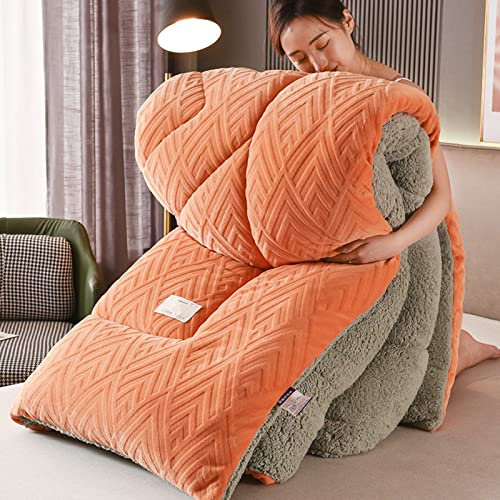 CXLT Tröster Bettüberwurf Queen King Size, Polyester-Baumwollfüllung Gesteppte Steppdecke Milchsamt/Lammfleece Alle Jahreszeiten Decken, Winter Halten Warme Decke/Bettlaken,Orange-220x240cm-5kg