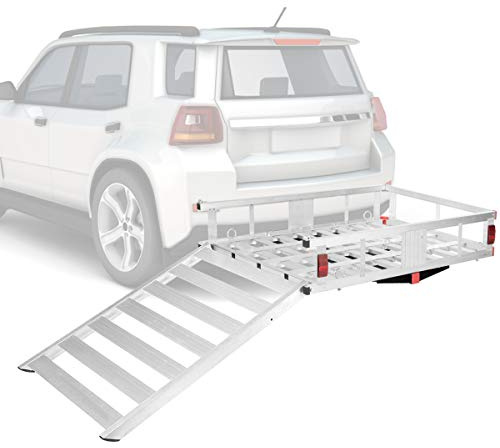 IRONMAX Aluminum Cargo Carrier with Ramp, 50’’ x 29.5’’ Hitch Mount Mobility Scooter Wheelchair Carrier, Tow Hitch Cargo Carrier for Car, Van, SUV, RV, 500 LBS Capacity