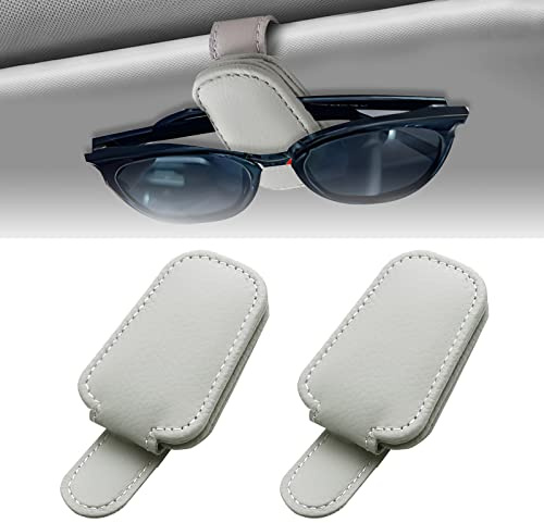 BAVUNV Glasögonhållare för bil solskydd, 2-pack universellt läder solglasögonhållare bil, magnetisk bil visir glasögonhållare lämplig för alla typer av glas (grå)