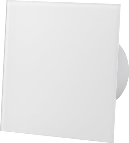 Leiser Badlüfter Feuchtesensor (HS) Ø 100mm Weiß Glas, Kugellager, Geräuscharm, geringer Energieverbrauch, für Bad sowie Küche dRim