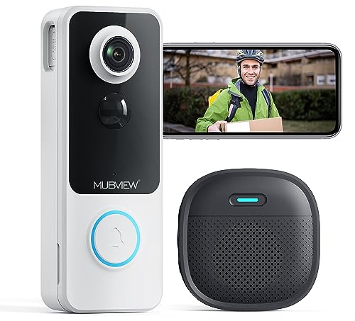 MUBVIEW Wireless Video Doorbell with Chime, 1080p, 2-Way Talk, Night Vision, Human Detection, Card/Cloud Storage - No Subscription