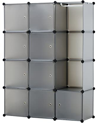 Baroni Home Armadio Componibile Salva Spazio, 12 Scomparti, Mobile Scomparti Impilabili, Organizzatori in Plastica per Camera da Letto, Cabina Armadio, Ingresso, Grigio Opaco, 111x37x147 cm