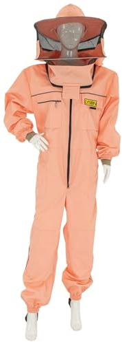 LYSON Imkeranzug mit Schleier, Bündchen an den Ärmeln und Beinen Imkeroverall Professionelle Imkerbekleidung mit abnehmbarem Hut, abnehmbarer Mütze Lachsfarbe Grösse XS