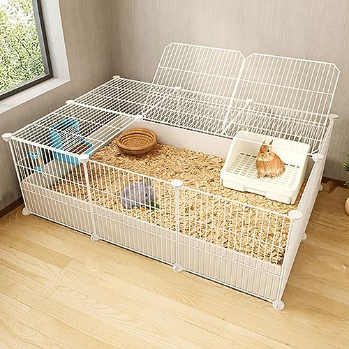XIAOZHUANGXIONG Hasenstall Innen for 2 Hasen, Meerschweinchen, Welpen, Pet Products Portable Metalldraht Yard Fence, Metallkäfig for Kleine Haustiere (Color : White, Size : 6a)