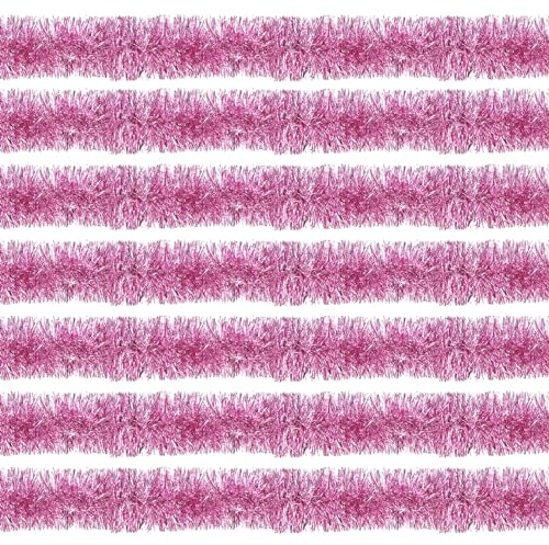 100 Feet Pink Tinsel Garland Christmas Foil Tinsel Garland Decoration Metallic Banner Wall Hanging Tinsel Streamers Garland for Christmas Tree Birthday Party Decorations (3.54 x 100', Pink)