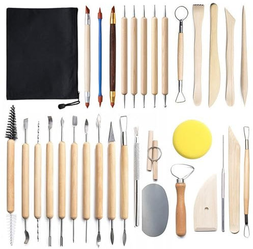 xiaowanwan 32 Stück Modellierwerkzeug Ton,Töpferwerkzeug Set,Sculpting Keramik Clay Tools,Polymer Clay Werkzeug,DIY Schnitzen Modellier-Werkzeug (Satz 2)