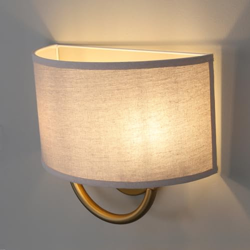 Pathson Industriel Double Tête Applique Murale, Luminaire Mural Intérieure | Antique-Lin Demi-cercle Tissu Lin Abat-jour Lampe Murale, pour Chambre à Coucher, Salon, Couloir, Hôtel, Salle de bain