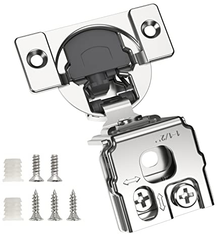 Chibery 6 Pack 1-1/2 Overlay 3D Soft Close Concealed Hinge for Face Frame Door, Smooth Slow Self Closing Hinges, Satin Nickel, Hidden 105° Open Angle Stainless Steel Hinge for Kitchen Cabinet Door