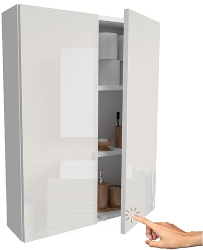 Miradu Badezimmerschrank hängend mit Push-to-Open-Fronten, Waschmaschinenschrank, badezimmerschränke, badschrank hängend, Waschbeckenunterschrank,wc Schrank, wandschrank (Weißer Hochglanz, 78x60x17)