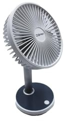 Mini Ventilador portátil. Recargable para sobremesa 5W, 4 modos, Luz ambiente, Ø 17cm, Altura regulable. (Blanco/Azul)