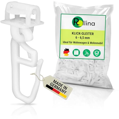 Rollina klick-Gleiter (50 Stück) Gardinenhaken für Gardinenschiene mit 6-6,5 mm Innenlauf | Vorhang Haken auch für Wohnwagen Wohnmobil Caravan LKW