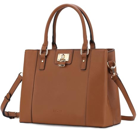 VASCHY Sac a Main Femme, Élégant Sac Porté Main Femme en Cuir PU Poches Multiples Moyen Sac Fourre Tout Sac Bandoulière avec Porte-clés et Sangle Amovible pour Travail Voyage Cadeau Marron