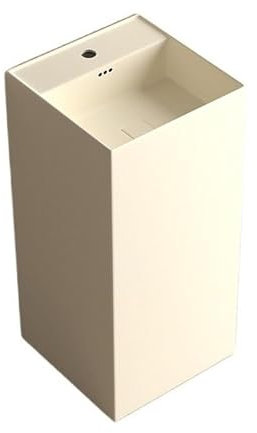 Standwaschbecken Badezimmerwaschbecken mit quadratischem Sockel, Standwaschbecken aus Keramik mit Überlaufloch, einzelnem Hahnloch und Abtropffläche, modernes bodenstehendes Badezimmerwaschbecken Stan