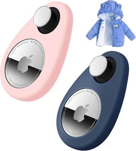 Airtag Holder for Kids Baby Toddler Hidden 2 Pack GPS Tracker Case, Anti-Removal Airtag Silicone Case with Safety Pins (Blue+Pink)