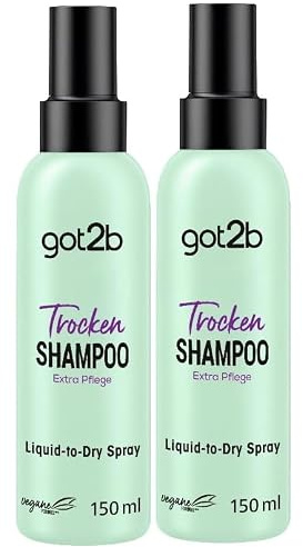 got2b Trockenshampoo Extra Pflege Liquid-to-Dry Spray (2x 150 ml), Dry Shampoo für makellos-frische Looks, Trockenshampoo ohne sichtbare Rückstände mit 24 h fruchtig-floralem Duft