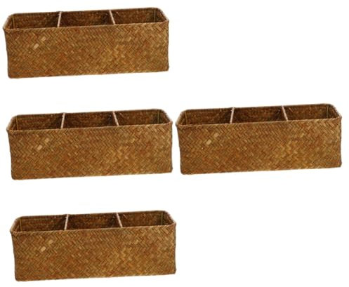 KOMBIUDA 4stücke Desktop Organizer Box Handgewebter Aufbewahrungskorb Mit Fächern Für Kosmetik Schmuck Und Bürobedarf Vielseitige Aufbewahrungslösung Farbe Für Tisch Und Schreibtisch