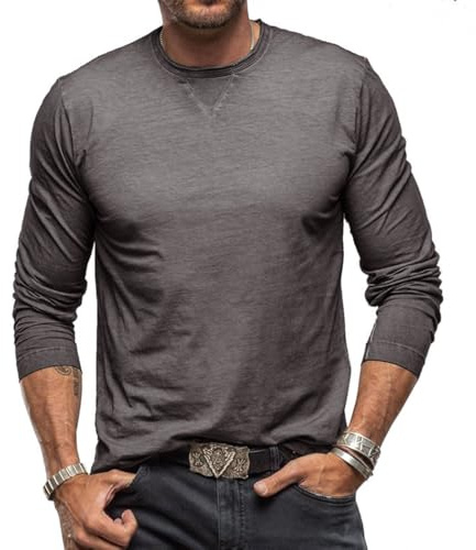 RQPYQF Henley Camiseta Hombre Clásico Camiseta de Manga Larga Casual Camisa Henley de Manga Larga para Hombres CS34 (Gris Oscuro, L)