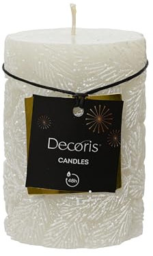 Kaemingk Vela de parafina de 10 cm – Vela con patrón de ramas de abeto – autoextinguible – Vela cilíndrica para Navidad – Vela de Adviento blanca