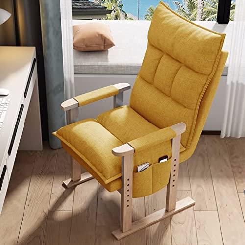 Moderner Lazy Chair Lounge-Sessel für den Innenbereich, mit gepolstertem Einzelstahlrahmen, Armlehnen und Seitentaschen, Gelb, B