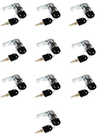 TOP-VIGOR Lot de 10 serrures à came de sécurité de 25 mm, serrures de boîte aux lettres avec 20 clés pour placard, tiroir, armoire, boîte aux lettres et boîte à outils, clés différentes