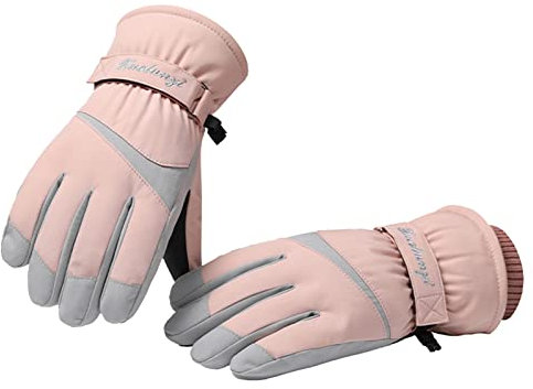 IQYU Damen Handschuhe Langer Schaft Verdickte Winddichte Wasserdichte Outdoor Reitfäustlinge Stoff Handschuhe Damen Winter (Pink, One Size)